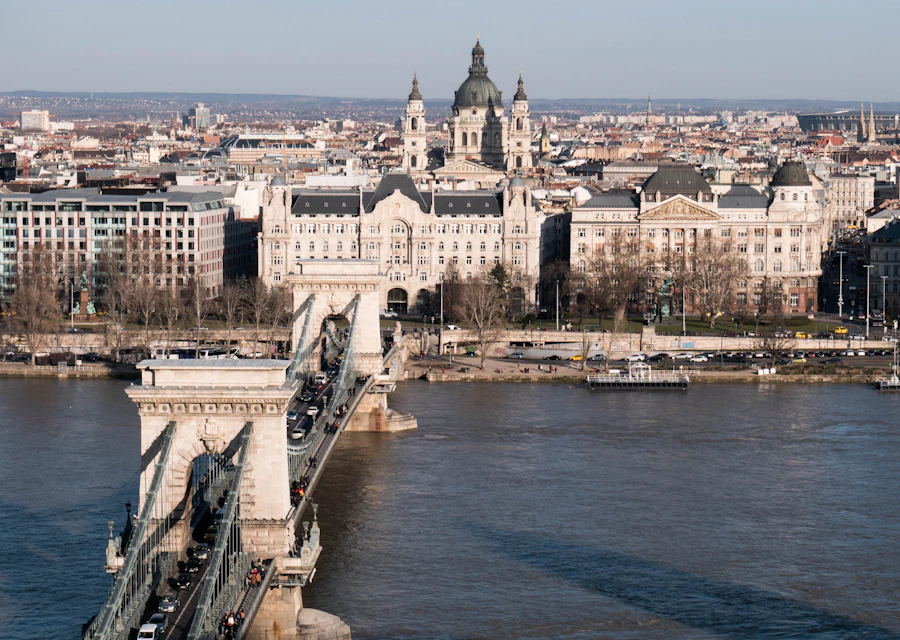 Aerial view of Budapest and the Chain Bridge