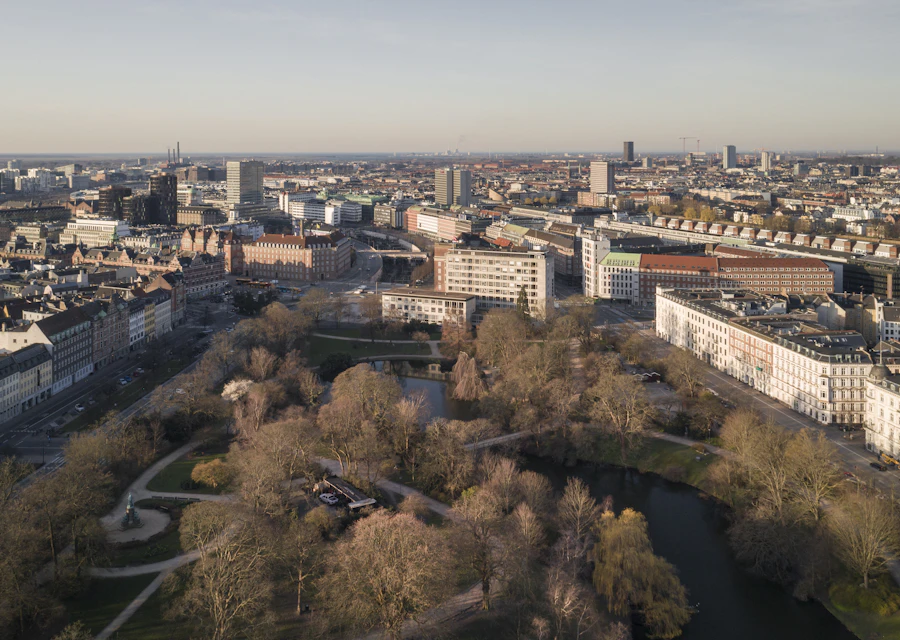 Copenhagen rooftops and park from above