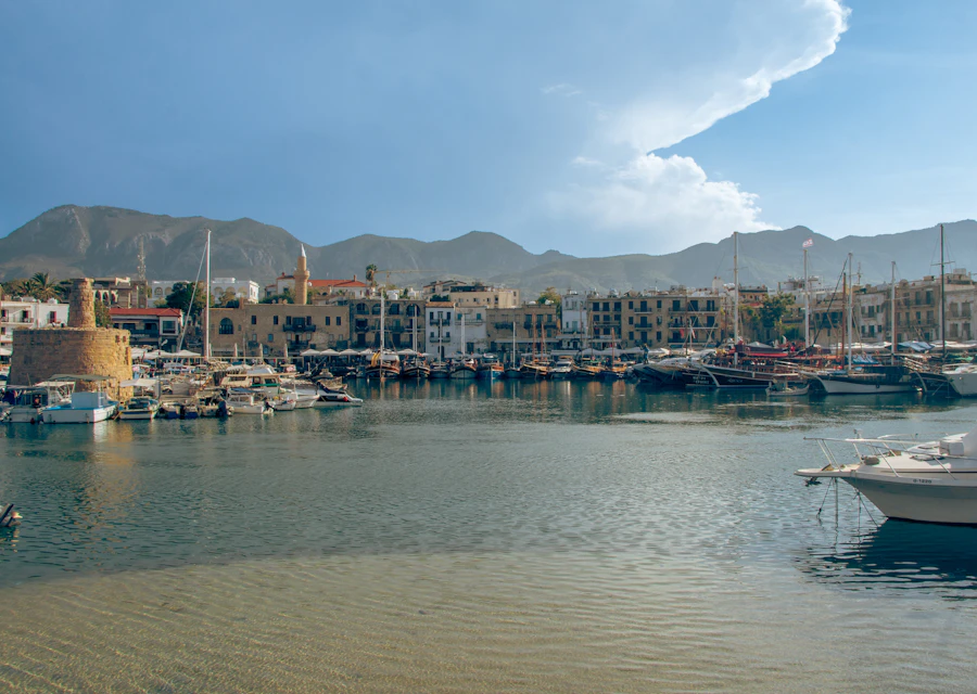 Kyrenia harbour and castle on a bright Mediterranean day