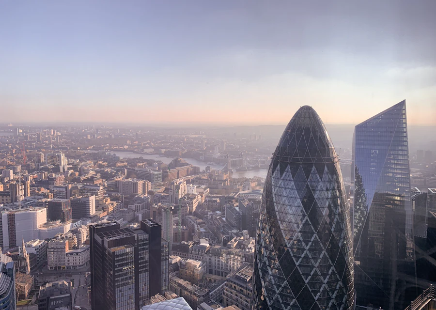 London skyline and the Gherkin in golden light
