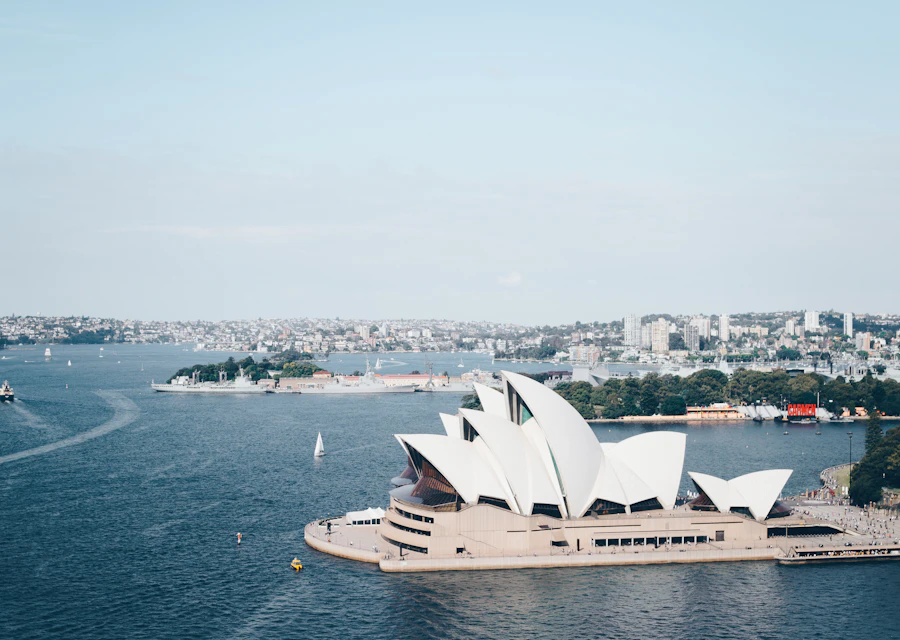 Sydney Opera House and harbour from above